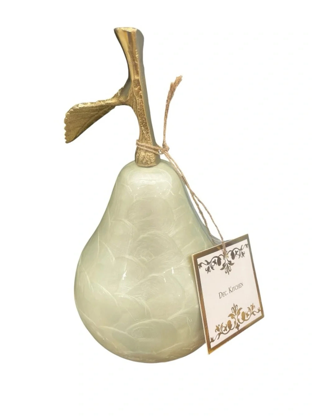 Decorative Faux Marble Pear Sculpture Gold Leaf Kitchen Table Home Decor - NWT